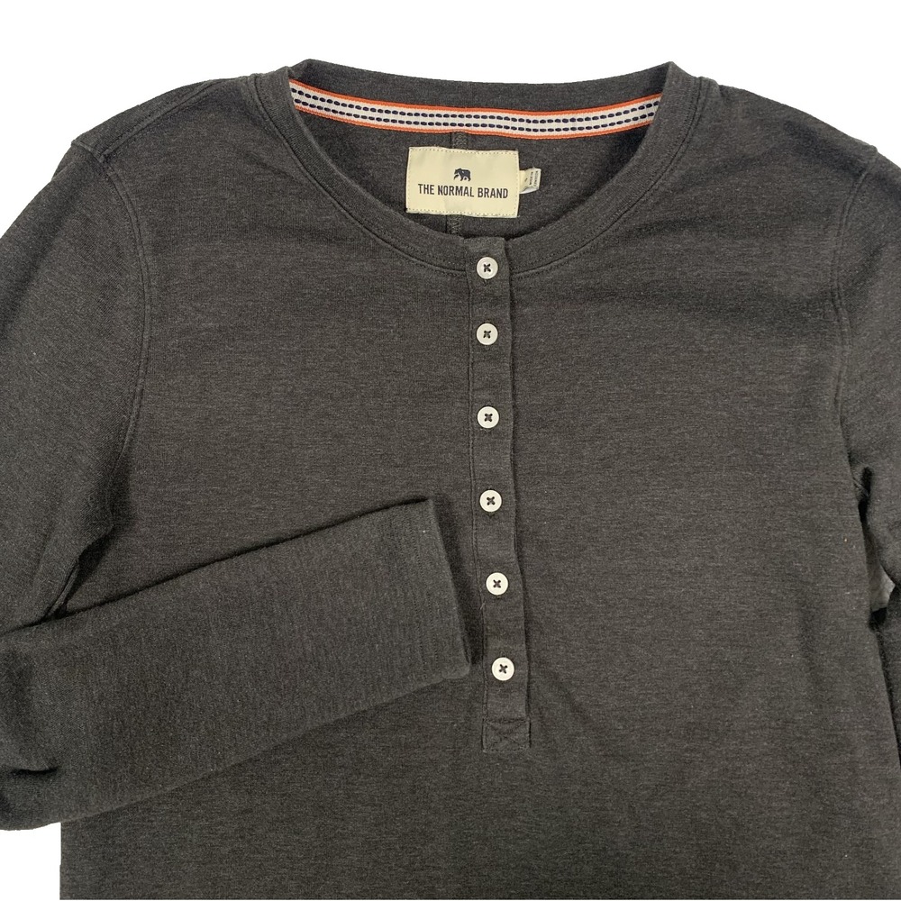 The Normal Brand Puremeso Everyday Henley Women’s Small Brown Gray Long Sleeve